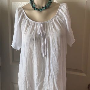 Gauze Lace Trim Cold Shoulder Top